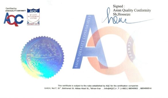 تمدید گواهینامه ISO9001:2015 سیستم مدیریت کیفیت شرکت آرتین برنای تهران